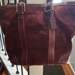 Rich Burgundy Suede and Leather Tote Bag